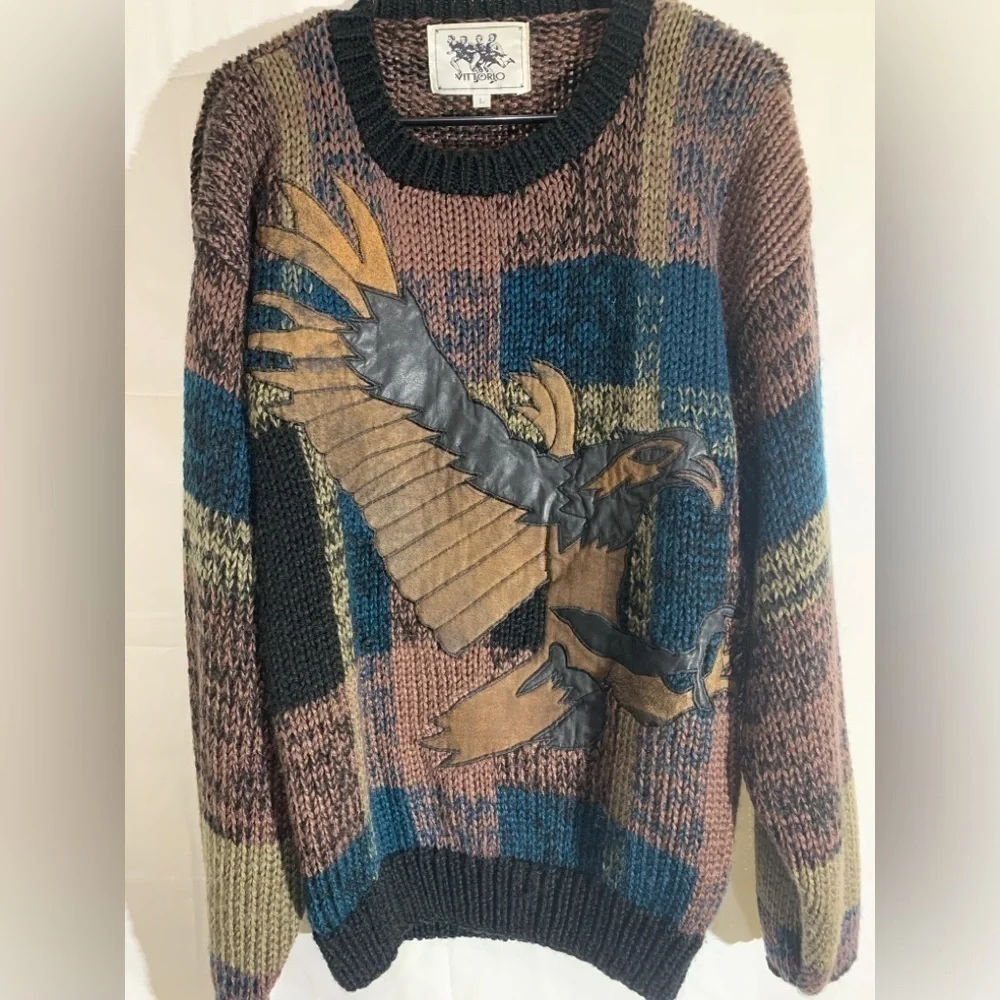 Vintage 1990s Eagle Knit Crewneck Sweater / Vintage 90s size L